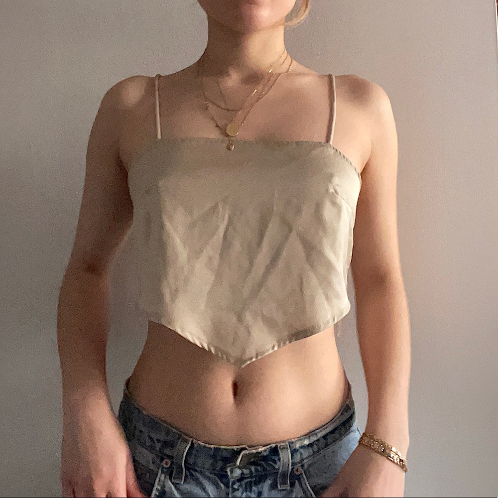Tan flowy crop tank top